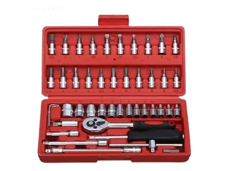 Kit Chaves Ferramentas Sulforce Jogo Fenda Philips Catraca Soquete Allen 46 Peças Com Maleta Completa Manual Ideal... Vermelho